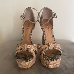 Schutz Rattan & Snake Platform Sandals